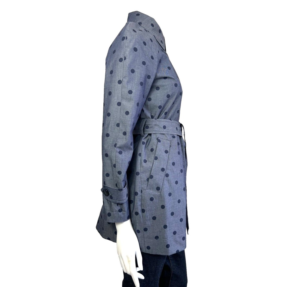 Banana Republic Polka Dot Trench Coat Water Resistant Belt Button Blue XS EUC - Picture 7 of 10